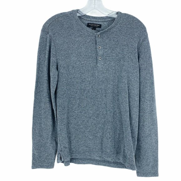 Banana Republic Men Size Small Gray Henley Long Sleeve Shirt Pima Cotton Blend